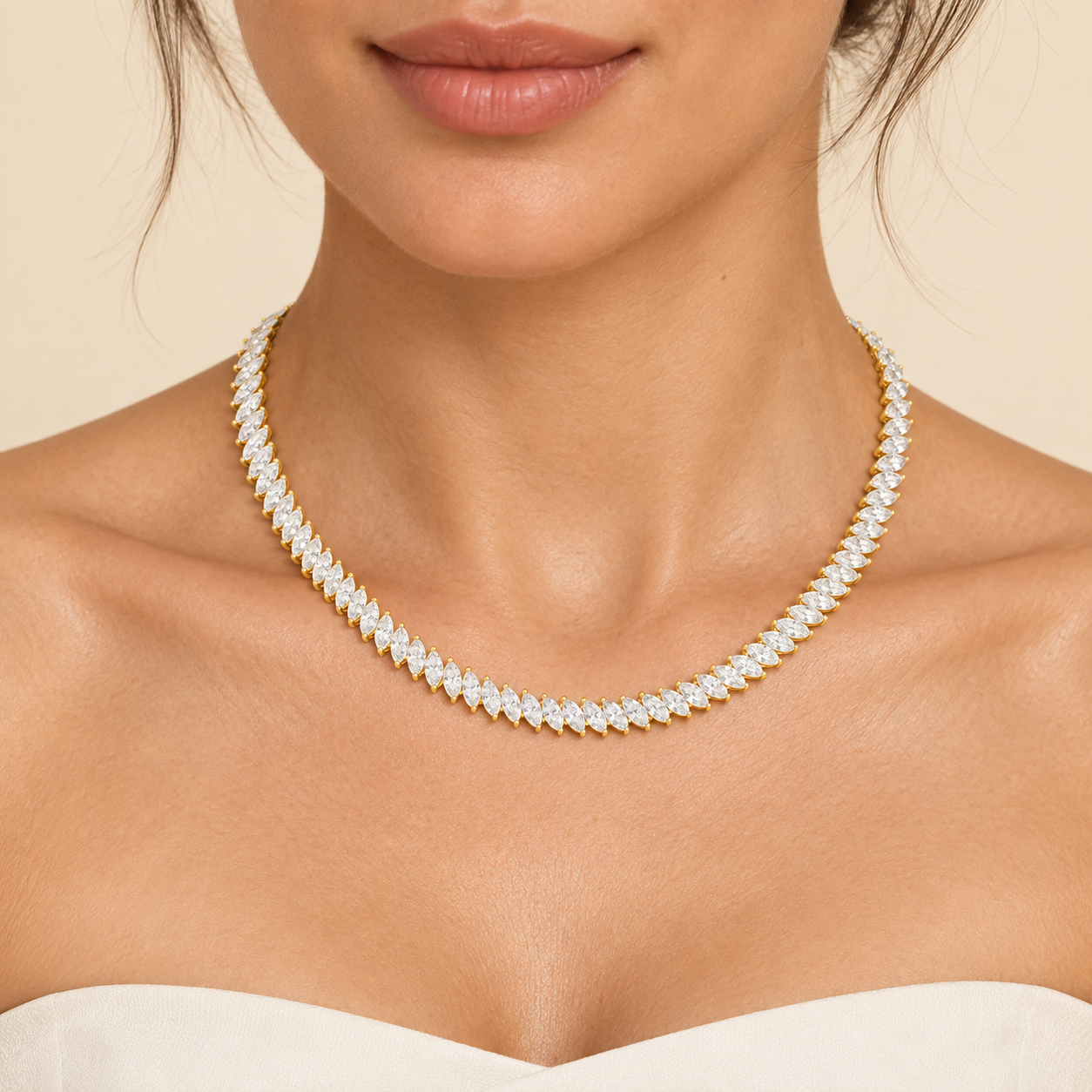 18.60 CTW Marquise Diamond Tennis Necklace in 14K & 18K Gold