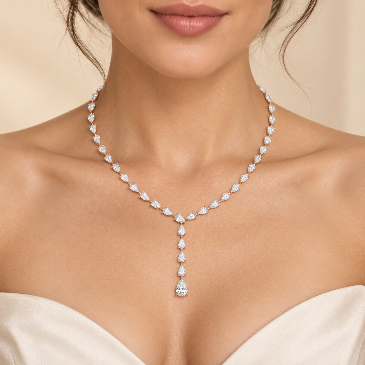 Pear Round Diamond Tennis Lariat Ladies Necklace 2.58 CTW in 14K & 18K Gold