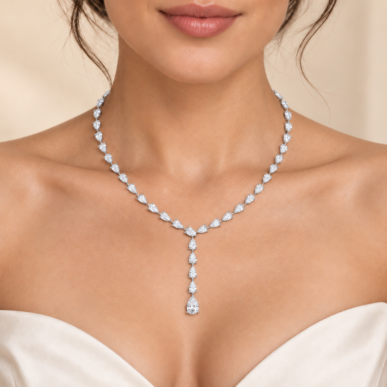 Pear Round Diamond Tennis Lariat Ladies Necklace 2.58 CTW in 14K & 18K Gold