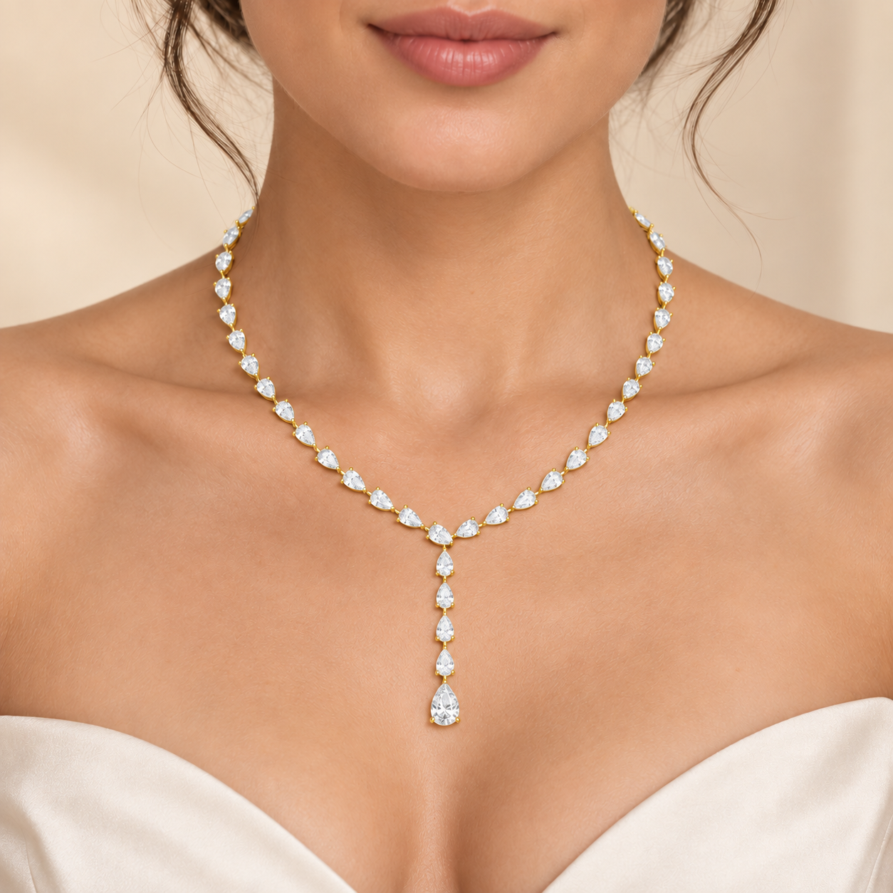 Pear Round Diamond Tennis Lariat Ladies Necklace 2.58 CTW in 14K & 18K Gold