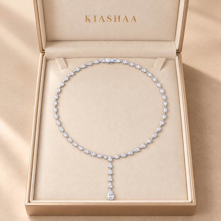 Pear Round Diamond Tennis Lariat Ladies Necklace 2.58 CTW in 14K & 18K Gold