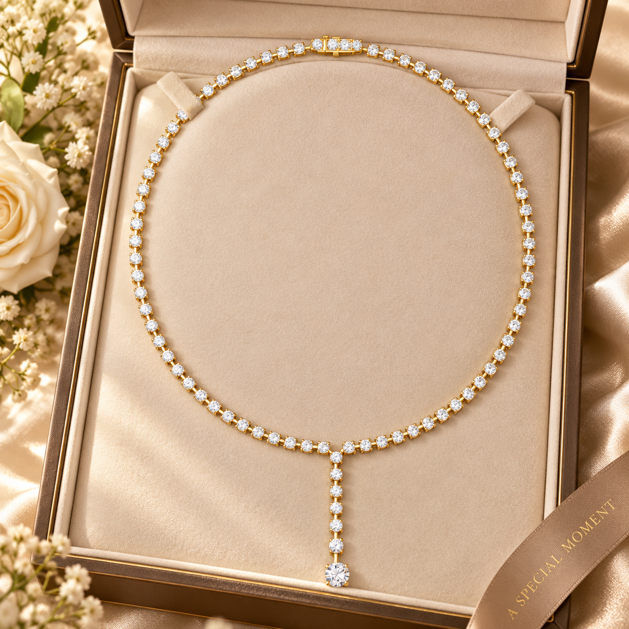 27.65 CTW Round Diamond Y Necklace in 14K & 18K Gold  2. Product Description