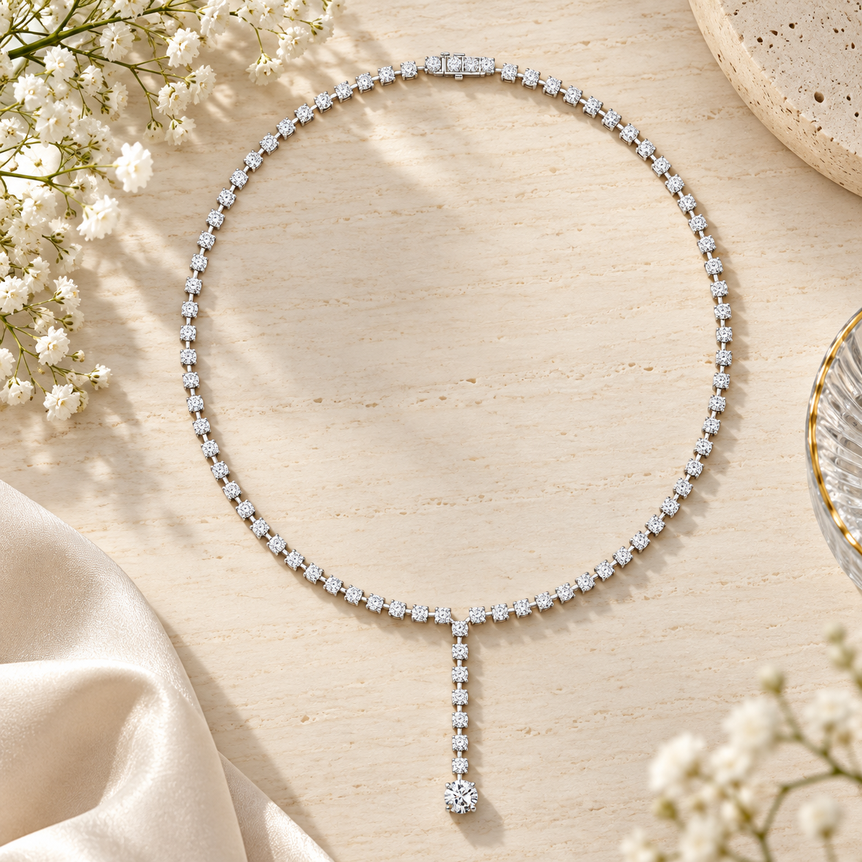 27.65 CTW Round Diamond Y Necklace in 14K & 18K Gold  2. Product Description