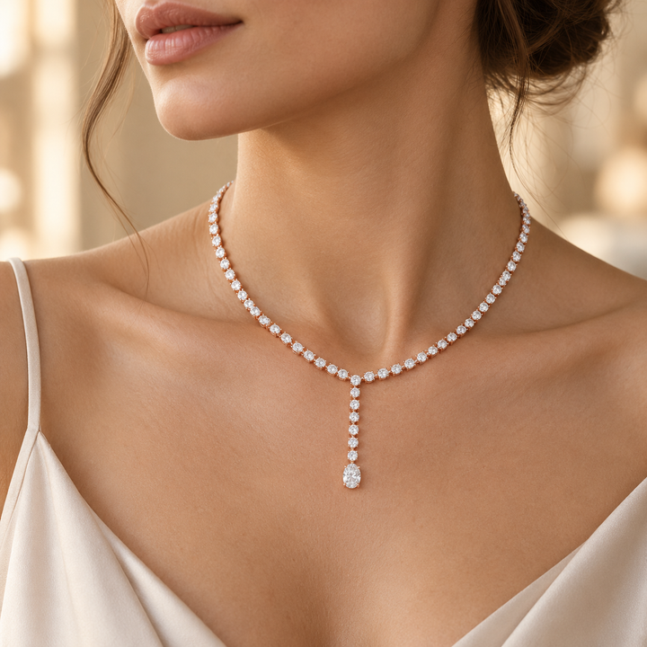 15.40 CTW Graduated Oval Diamond Y Necklace in 14K & 18K Gold