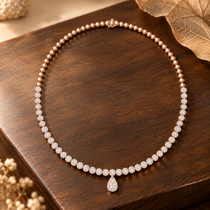 7.88 CTW Floral Round Diamond Drop Necklace in 14K & 18K Gold