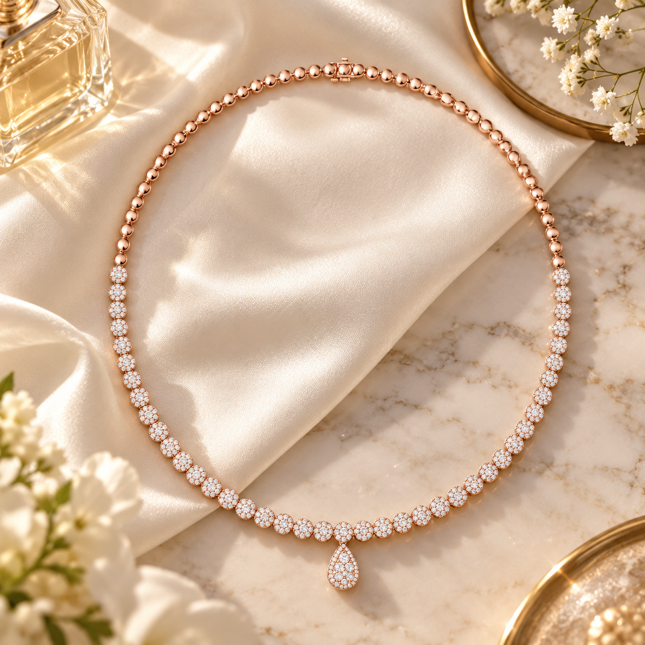 7.88 CTW Floral Round Diamond Drop Necklace in 14K & 18K Gold
