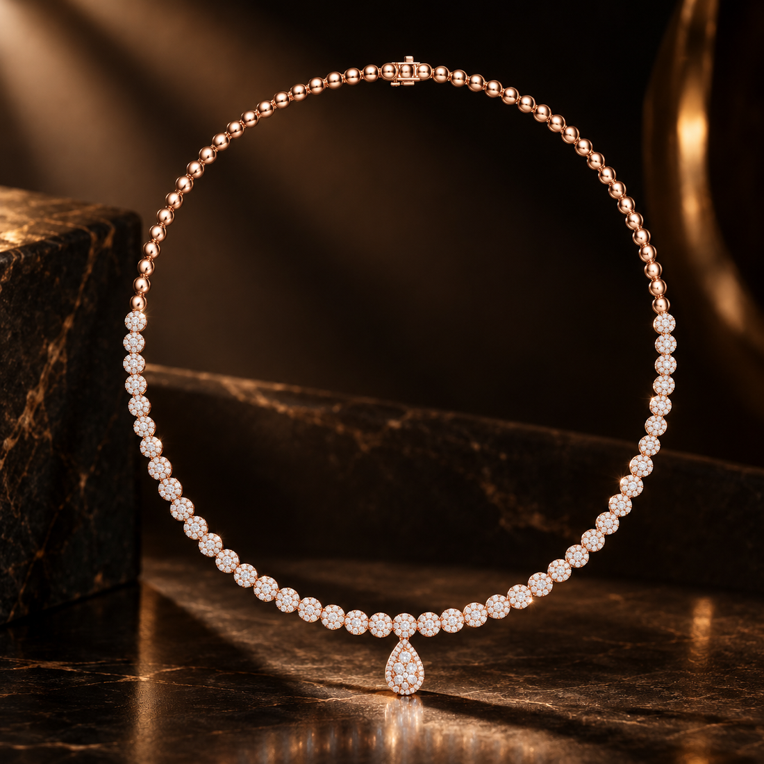 7.88 CTW Floral Round Diamond Drop Necklace in 14K & 18K Gold