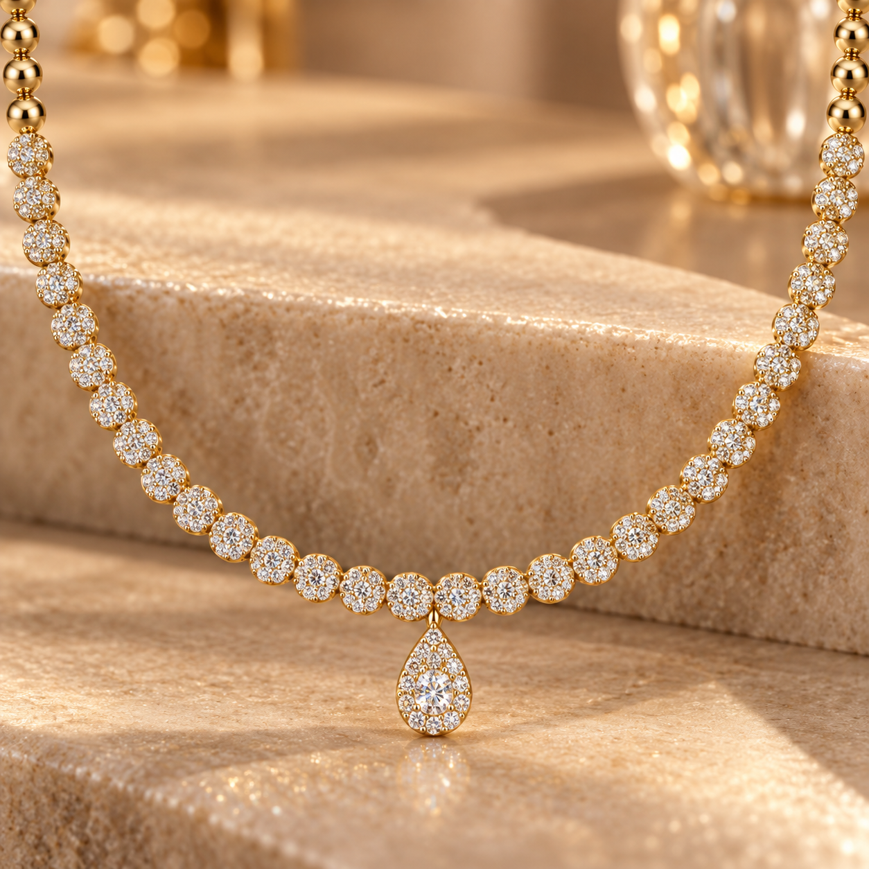 7.88 CTW Floral Round Diamond Drop Necklace in 14K & 18K Gold