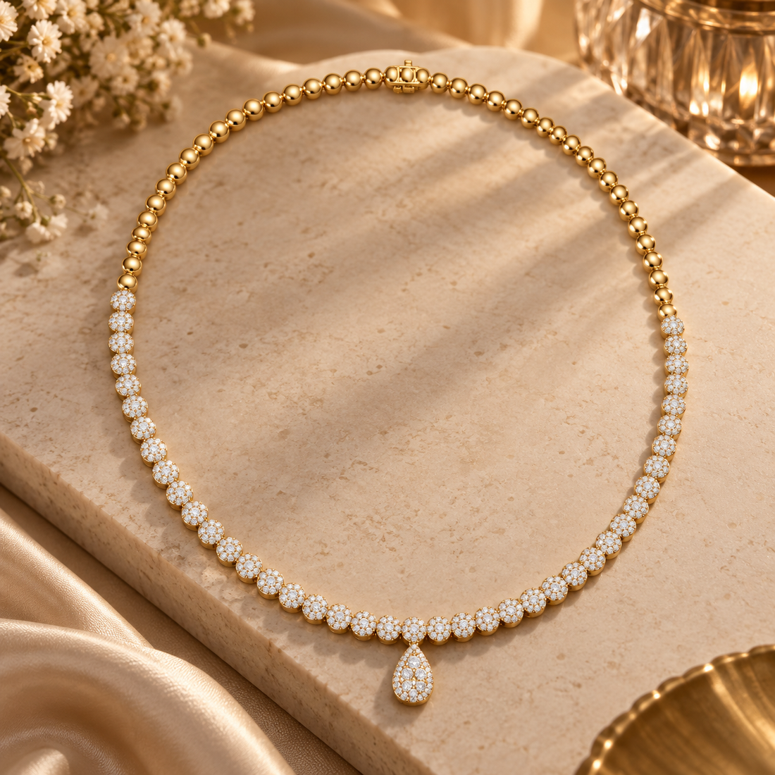 7.88 CTW Floral Round Diamond Drop Necklace in 14K & 18K Gold