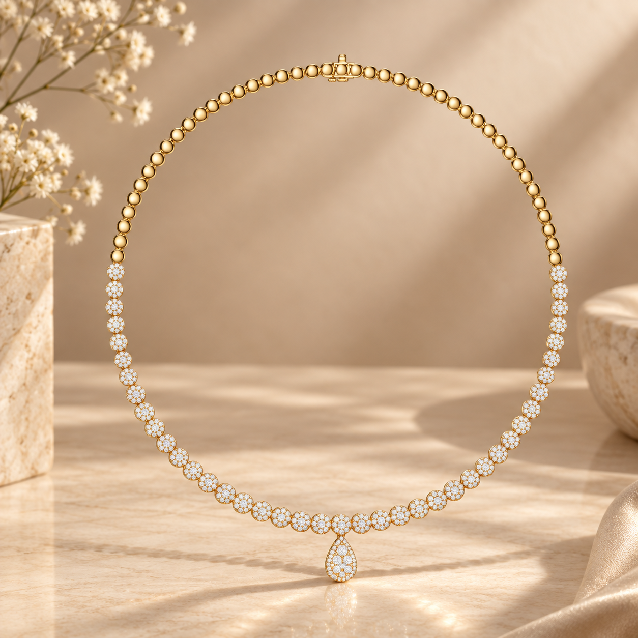7.88 CTW Floral Round Diamond Drop Necklace in 14K & 18K Gold