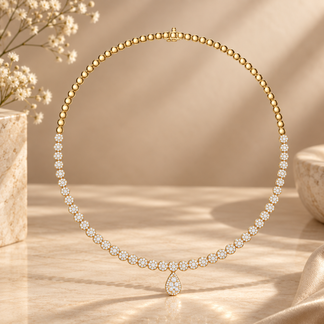 7.88 CTW Floral Round Diamond Drop Necklace in 14K & 18K Gold