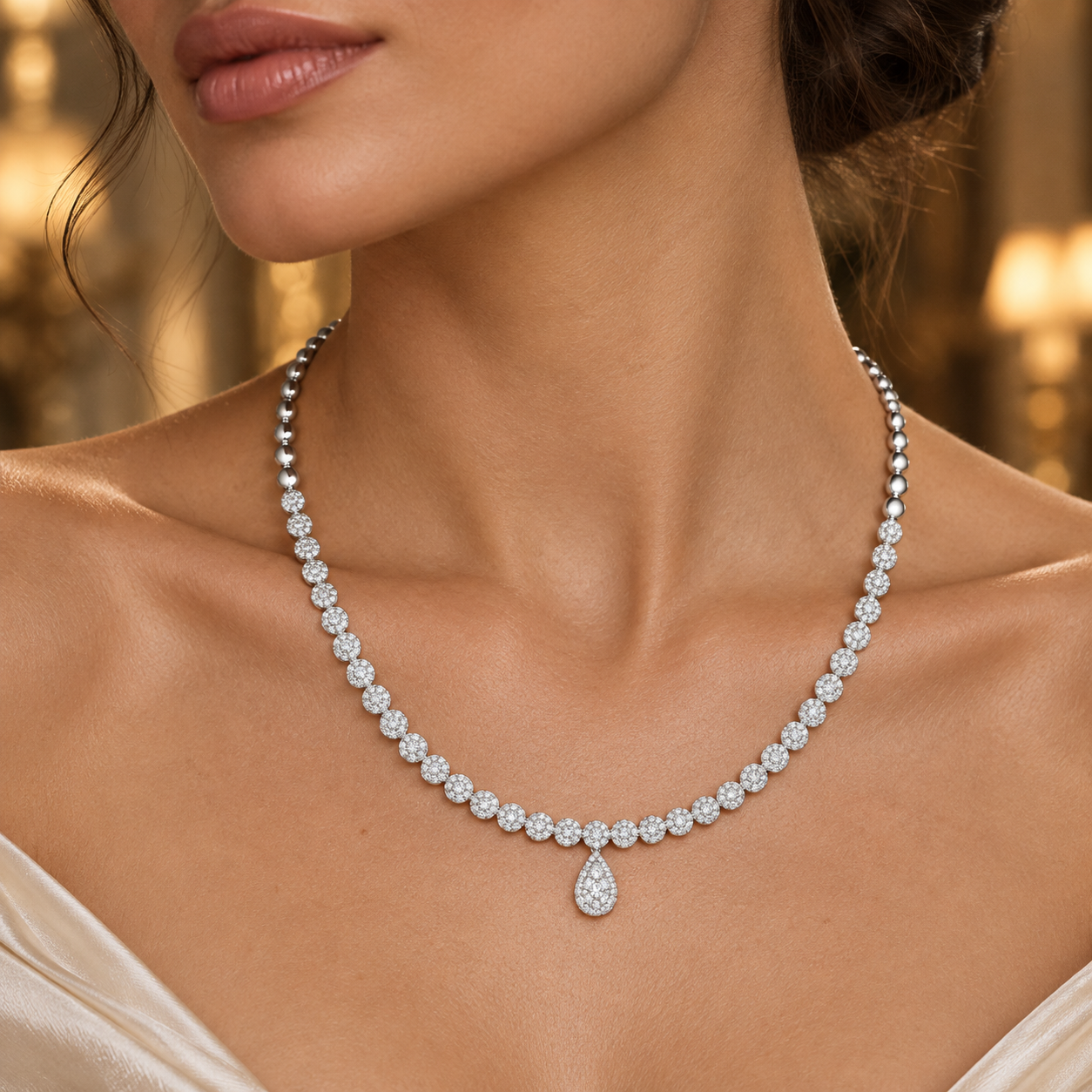 7.88 CTW Floral Round Diamond Drop Necklace in 14K & 18K Gold