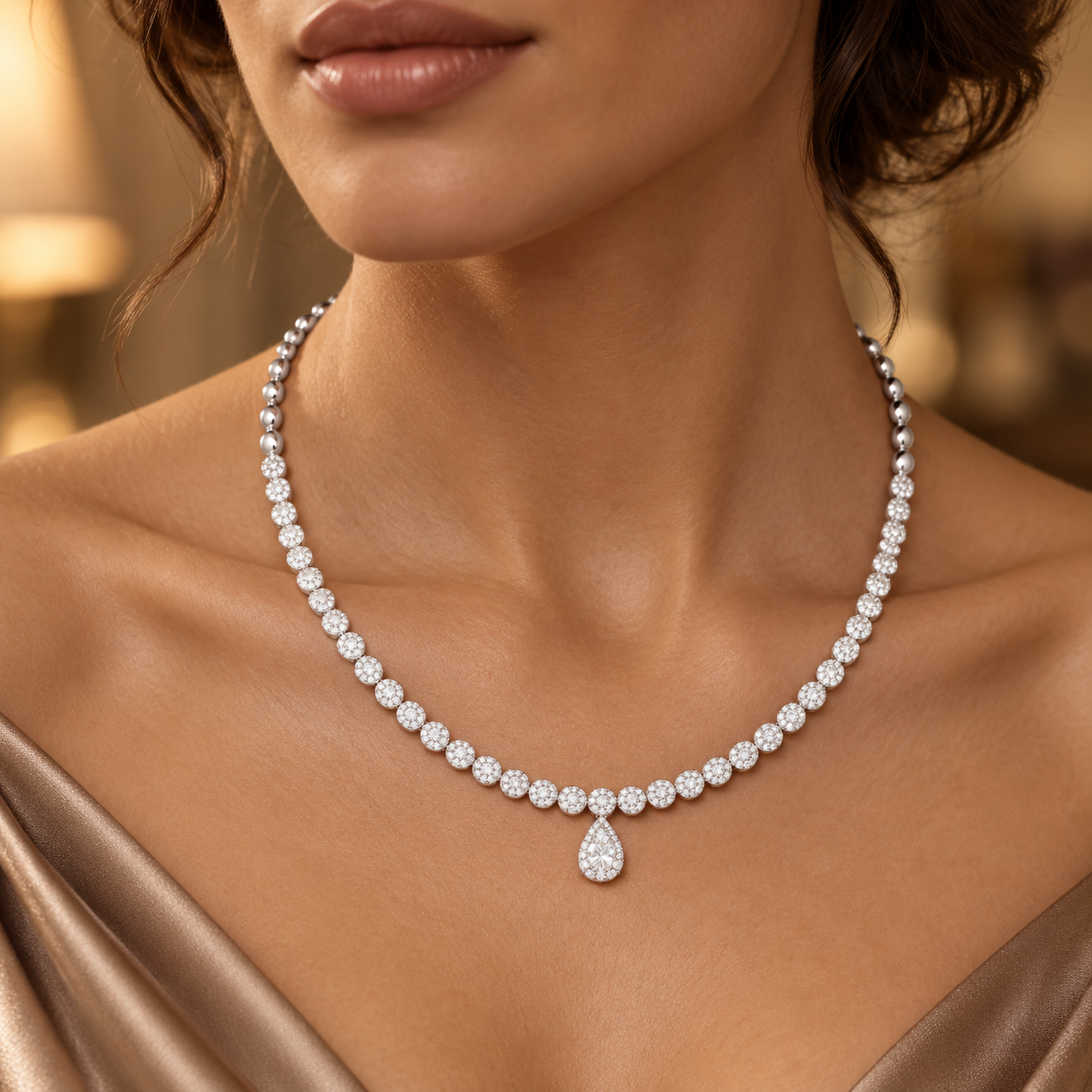 7.88 CTW Floral Round Diamond Drop Necklace in 14K & 18K Gold