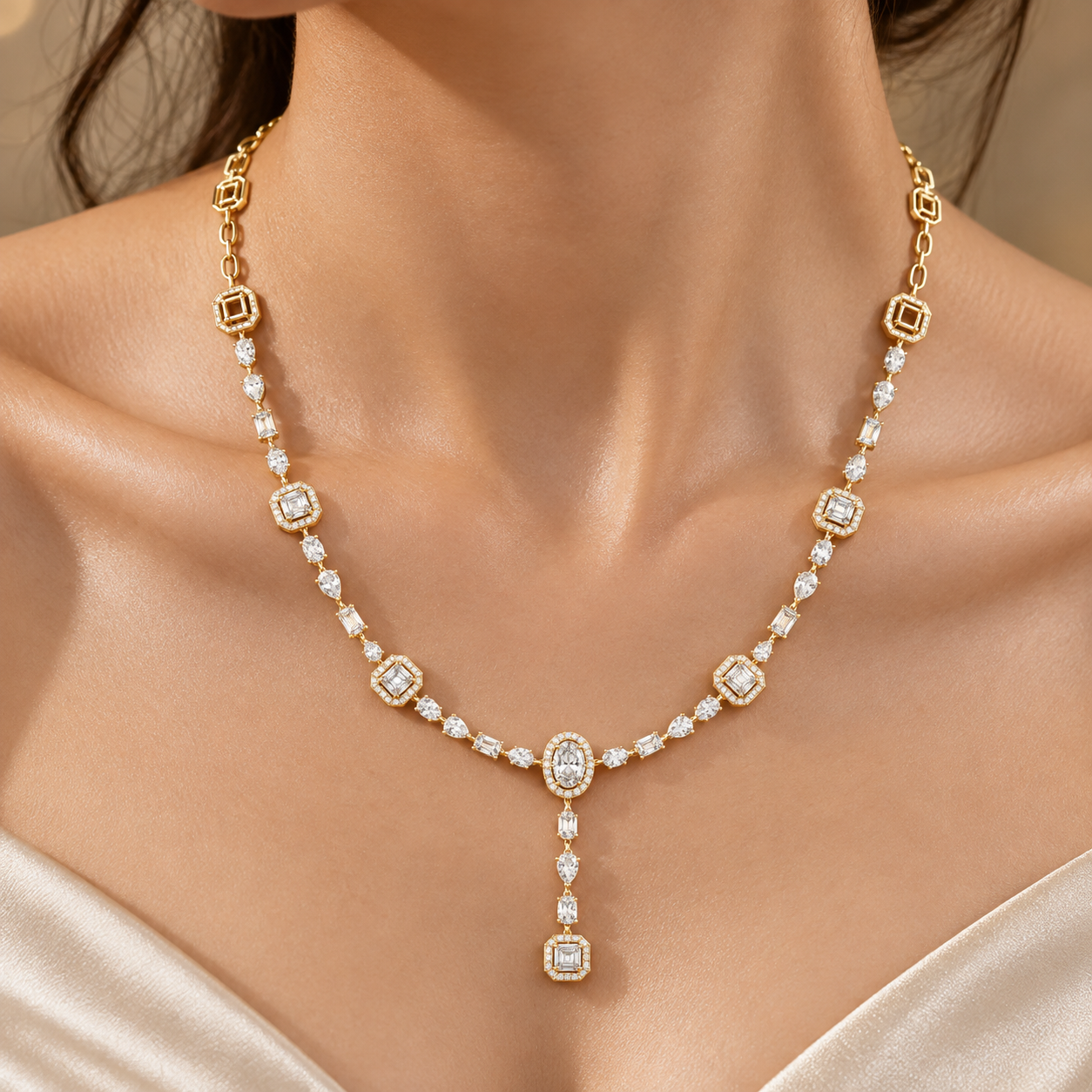 12.06 CTW Multi-Shape Diamond Y Necklace in 14K & 18K Gold
