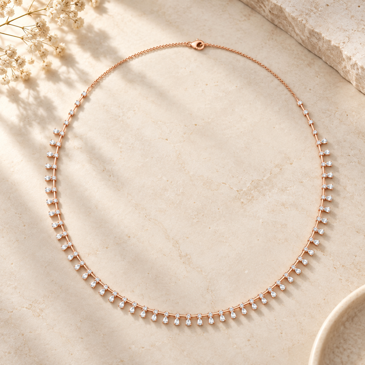 6.35 CTW Pear & Round Diamond Fringe Necklace in 14K & 18K Gold