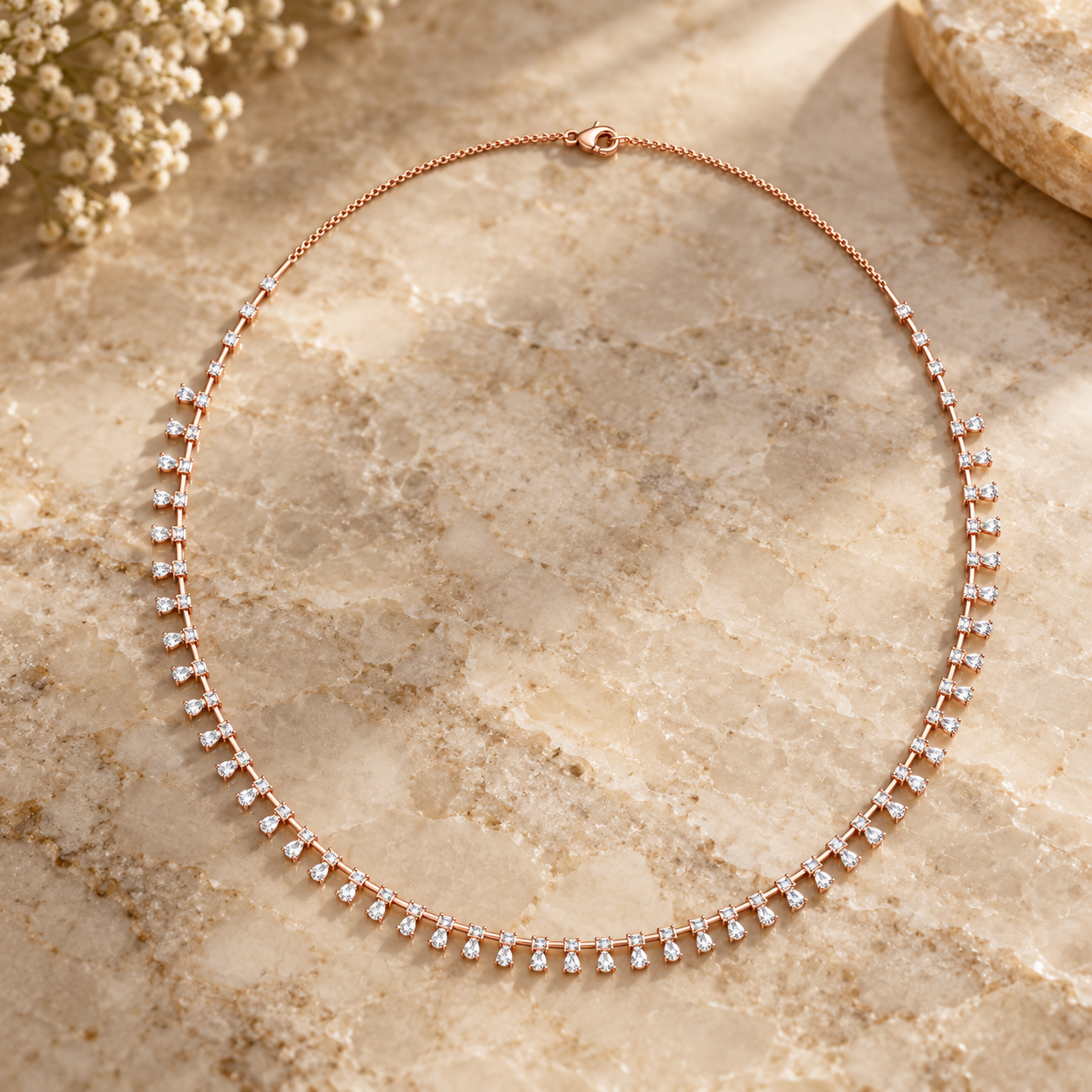 6.35 CTW Pear & Round Diamond Fringe Necklace in 14K & 18K Gold