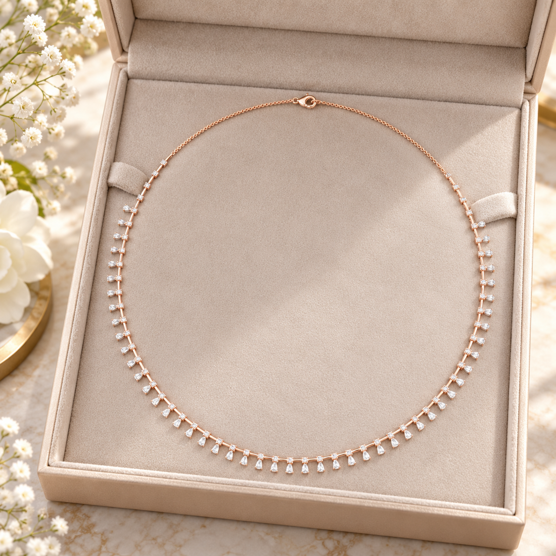 6.35 CTW Pear & Round Diamond Fringe Necklace in 14K & 18K Gold