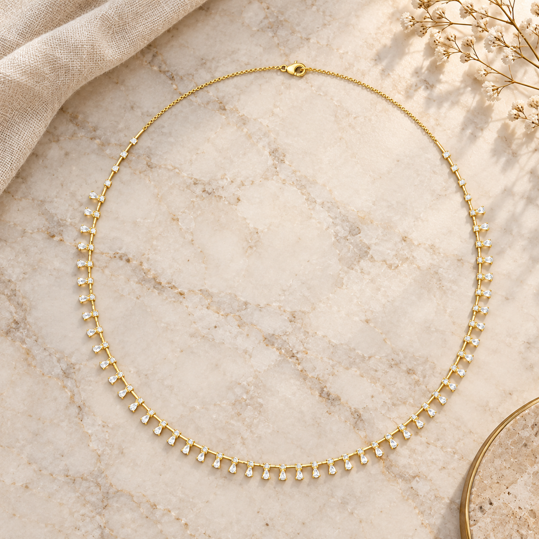 6.35 CTW Pear & Round Diamond Fringe Necklace in 14K & 18K Gold