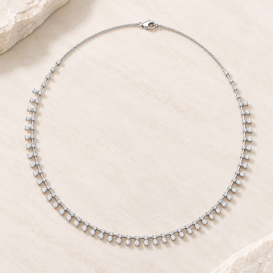 6.35 CTW Pear & Round Diamond Fringe Necklace in 14K & 18K Gold