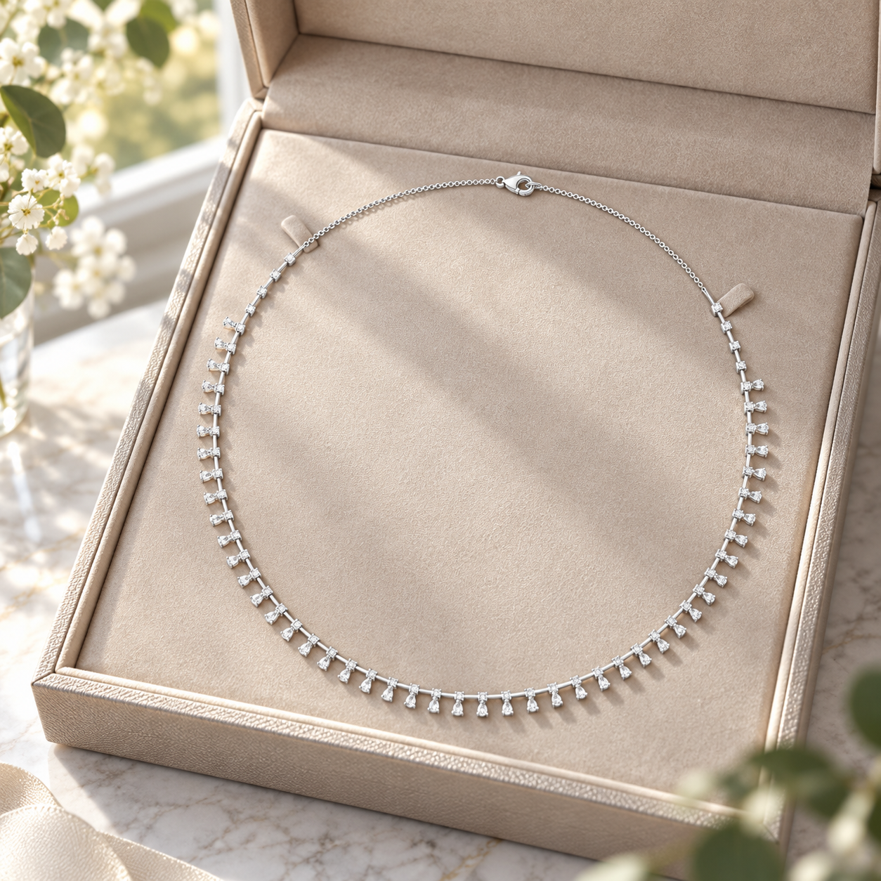 6.35 CTW Pear & Round Diamond Fringe Necklace in 14K & 18K Gold