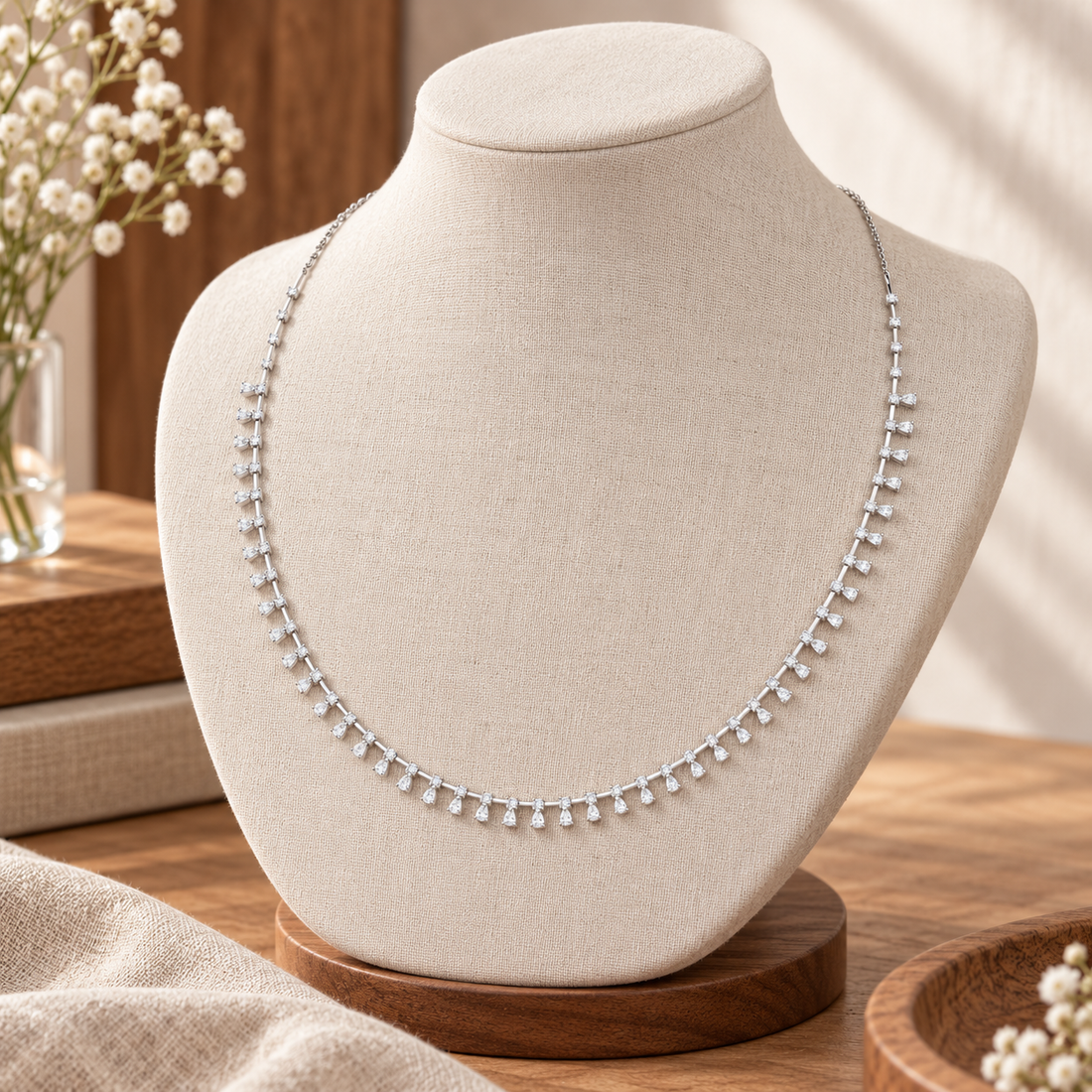 6.35 CTW Pear & Round Diamond Fringe Necklace in 14K & 18K Gold