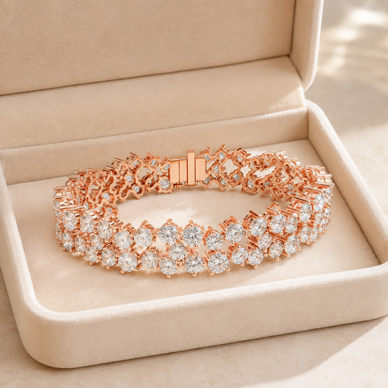 14.45 CTW Two-Row Round Diamond Bracelet in 14K & 18K Gold