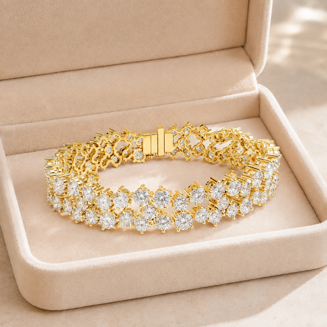 14.45 CTW Two-Row Round Diamond Bracelet in 14K & 18K Gold