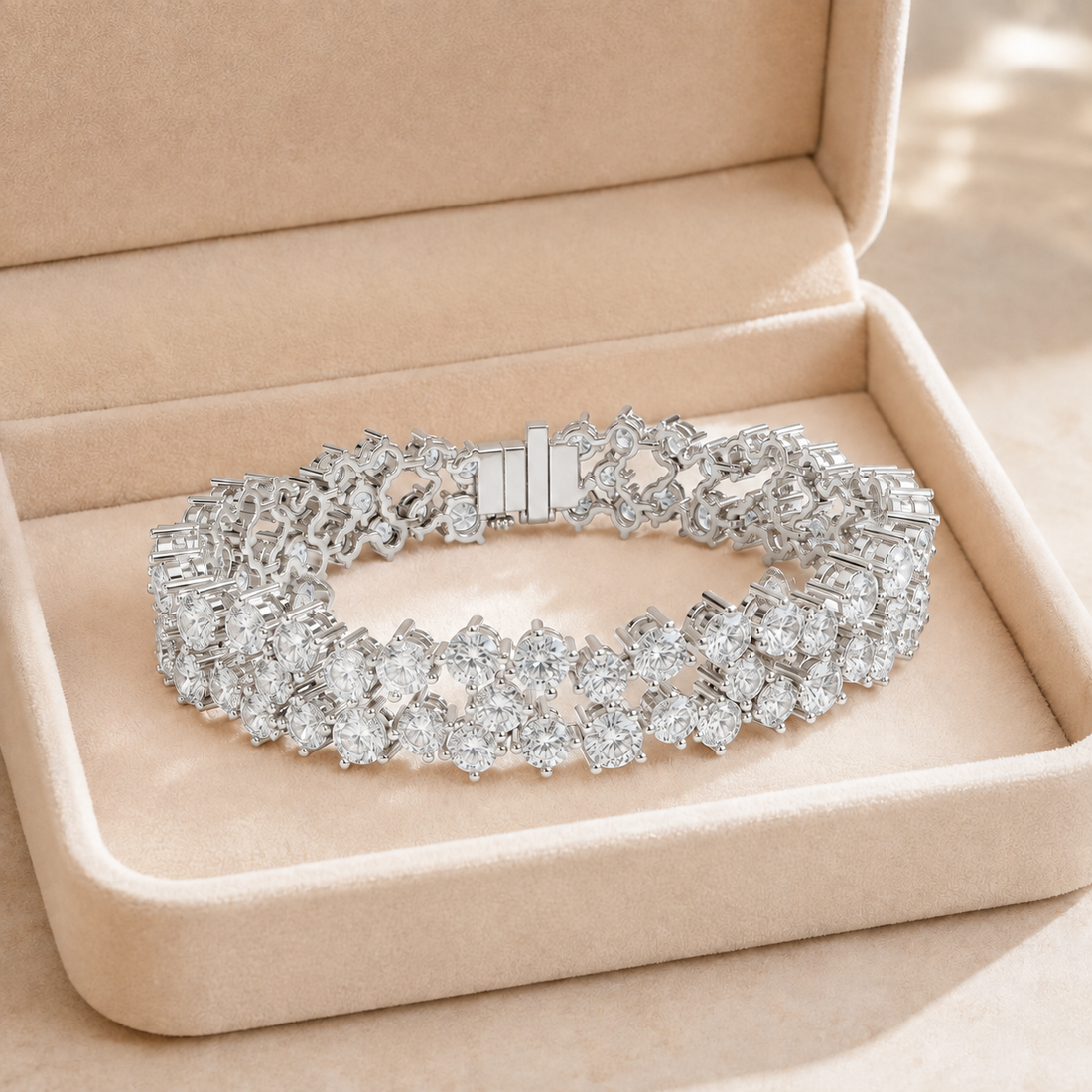14.45 CTW Two-Row Round Diamond Bracelet in 14K & 18K Gold