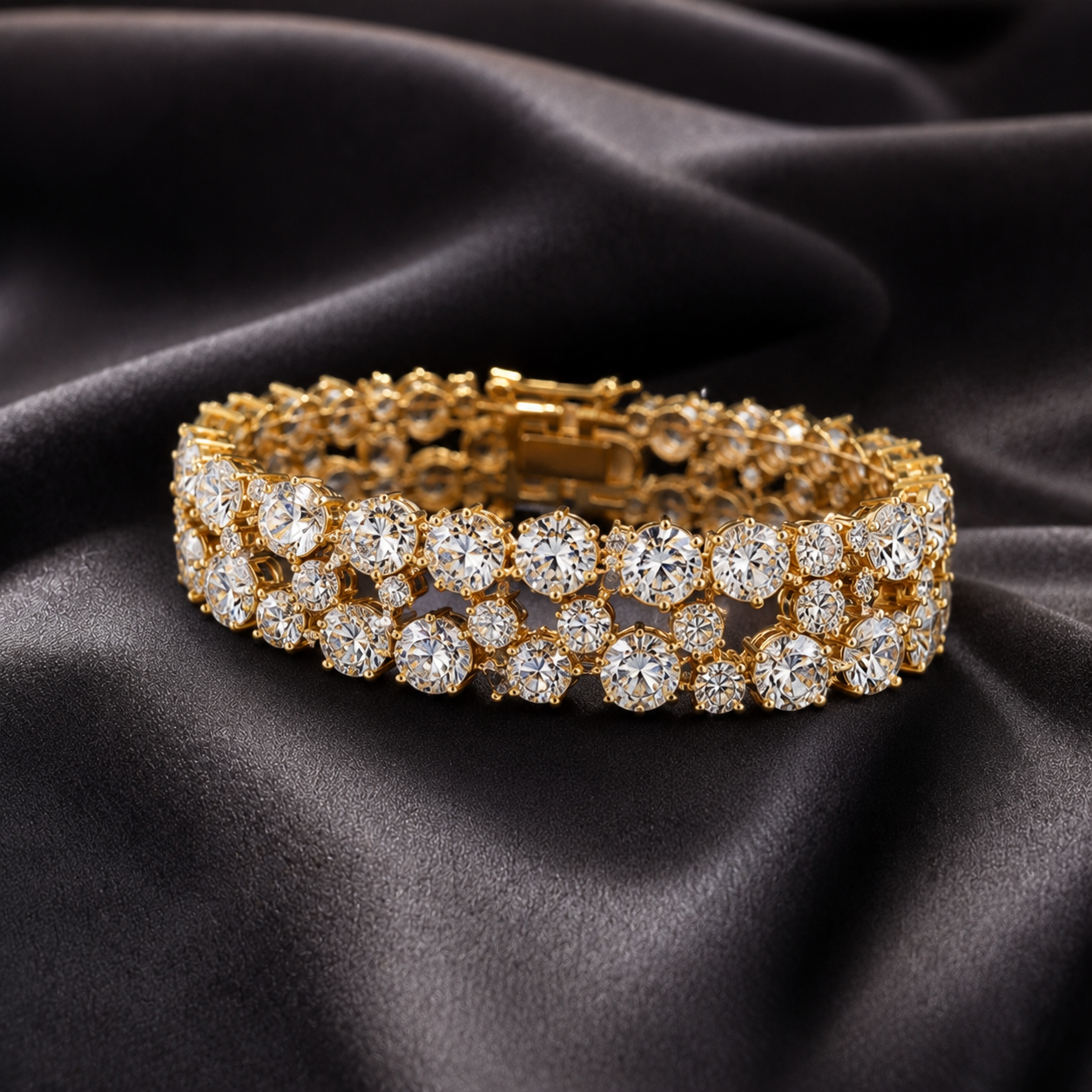14.45 CTW Two-Row Round Diamond Bracelet in 14K & 18K Gold