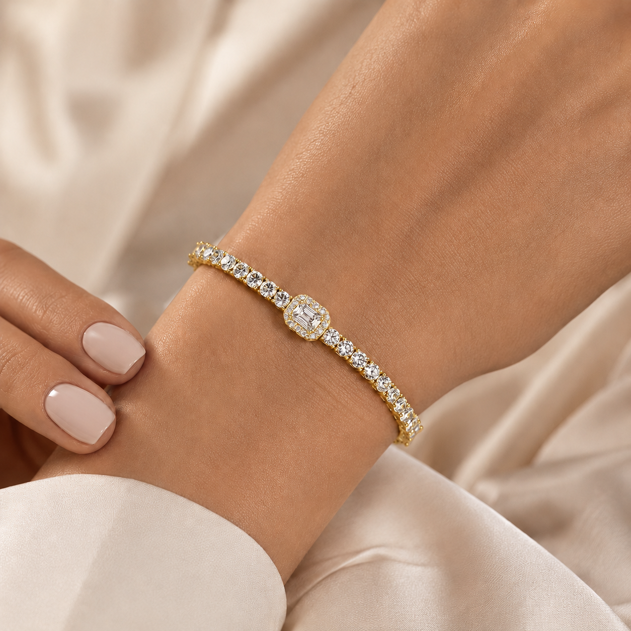 5.275 CTW Emerald Halo Diamond Bracelet in 14K & 18K Gold