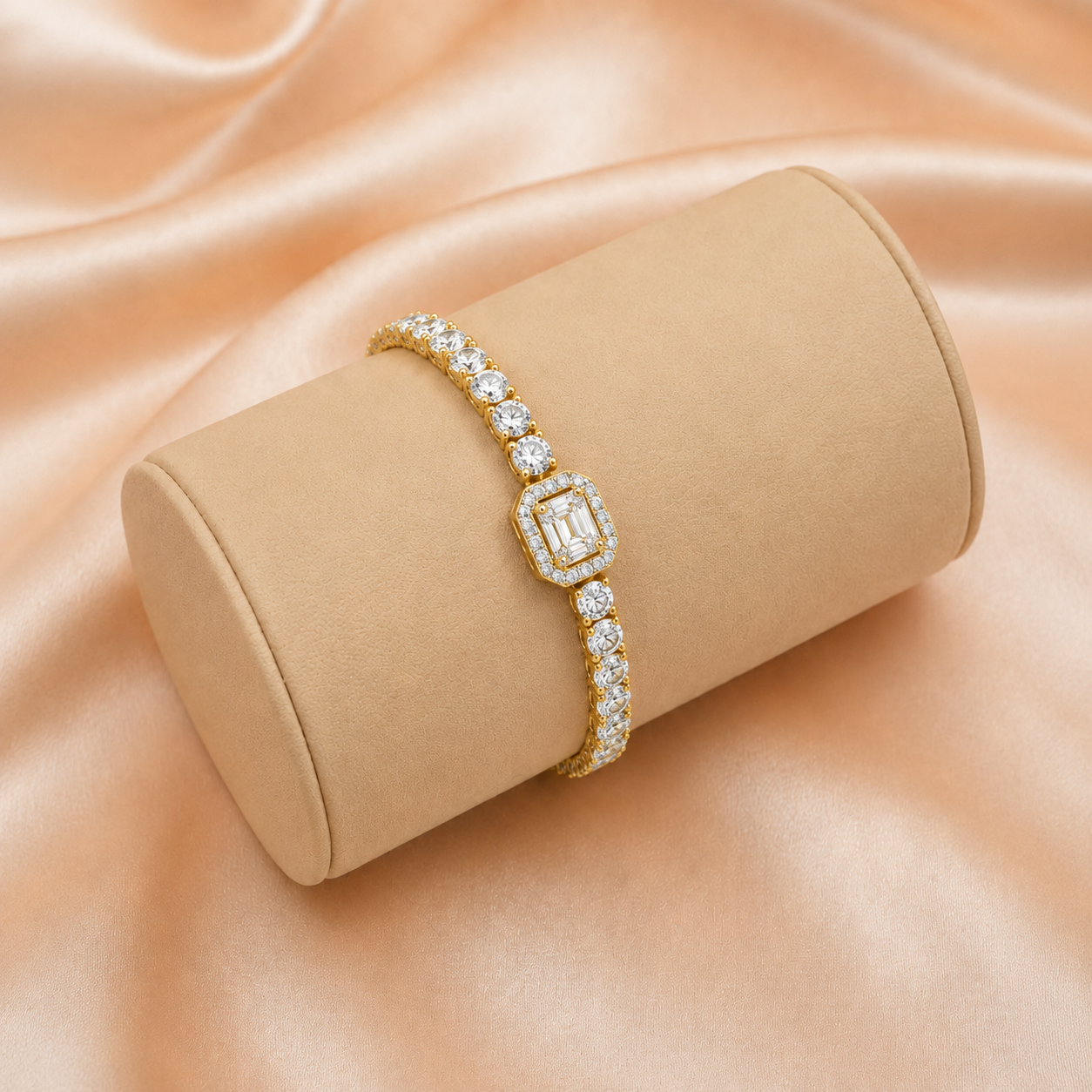 5.275 CTW Emerald Halo Diamond Bracelet in 14K & 18K Gold