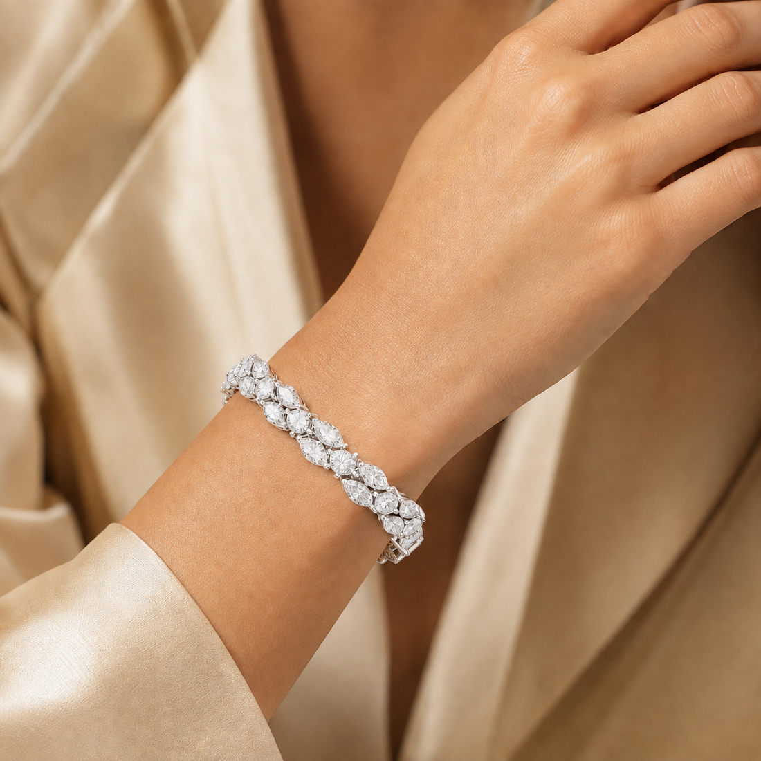 Luxury 9.03 CT diamond bracelet with pear and marquise stones in an elegant pattern by Kiashaa Jewellery