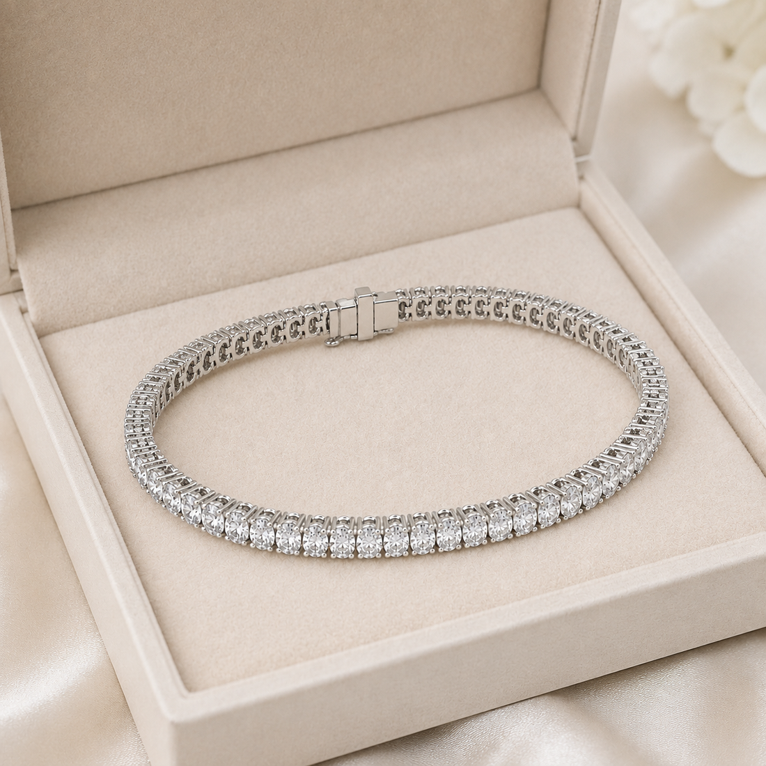 11.85 CTW Oval Diamond Tennis Bracelet in White, Yellow & Rose Gold