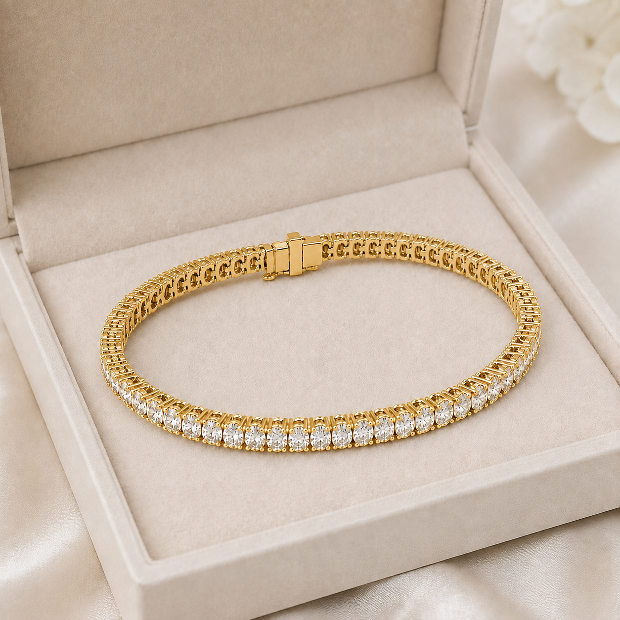 11.85 CTW Oval Diamond Tennis Bracelet in White, Yellow & Rose Gold