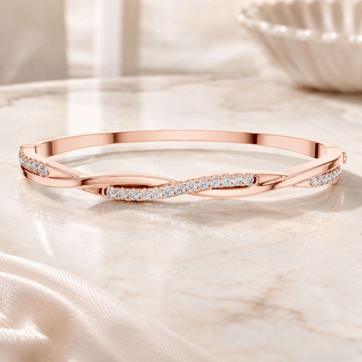0.70 CTW Twist Diamond Bangle in 14K & 18K White, Yellow & Rose Gold