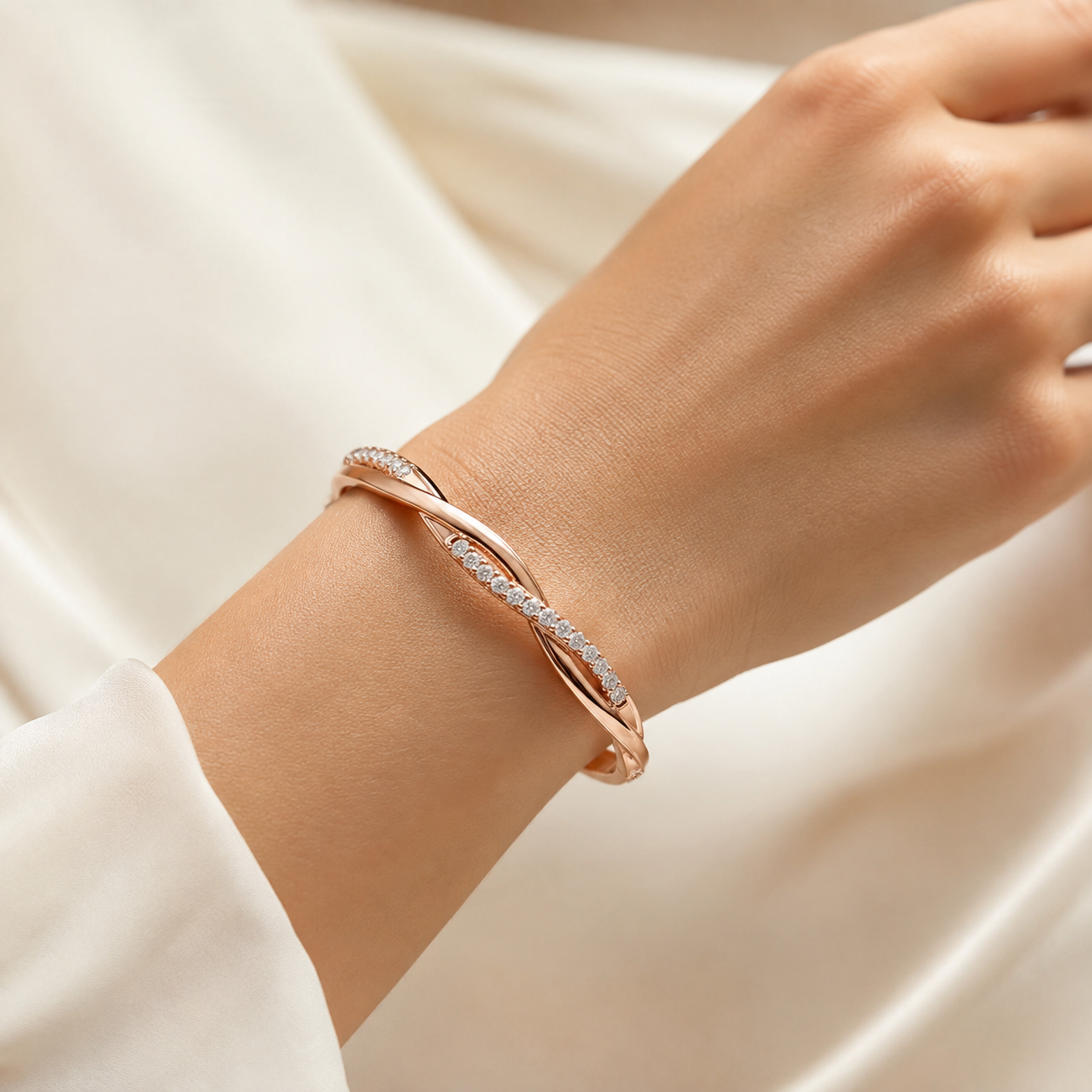 0.70 CTW Twist Diamond Bangle in 14K & 18K White, Yellow & Rose Gold
