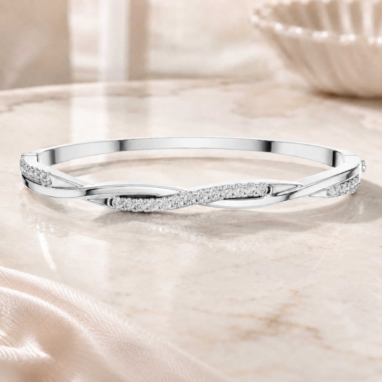 0.70 CTW Twist Diamond Bangle in 14K & 18K White, Yellow & Rose Gold