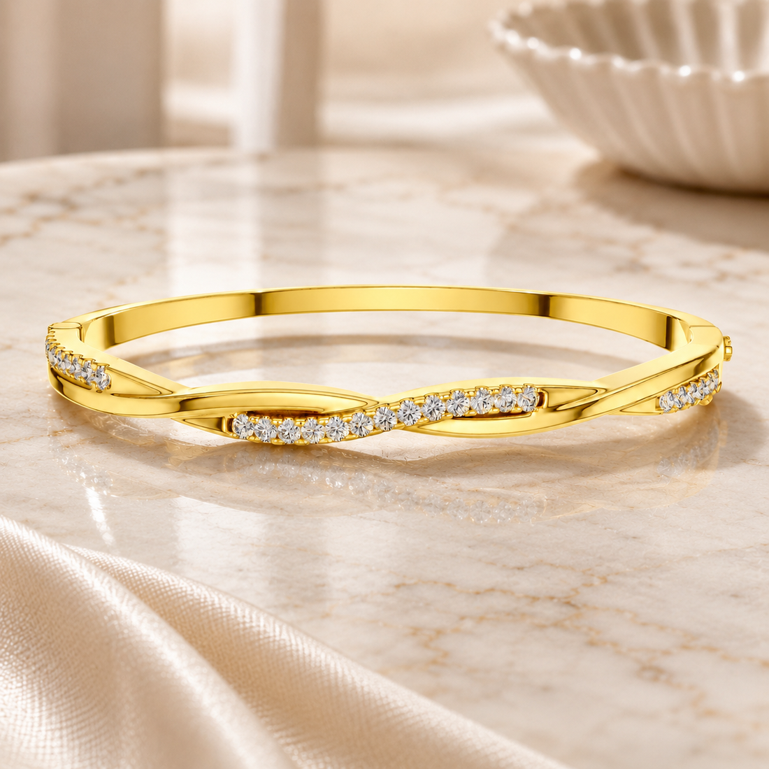 0.70 CTW Twist Diamond Bangle in 14K & 18K White, Yellow & Rose Gold