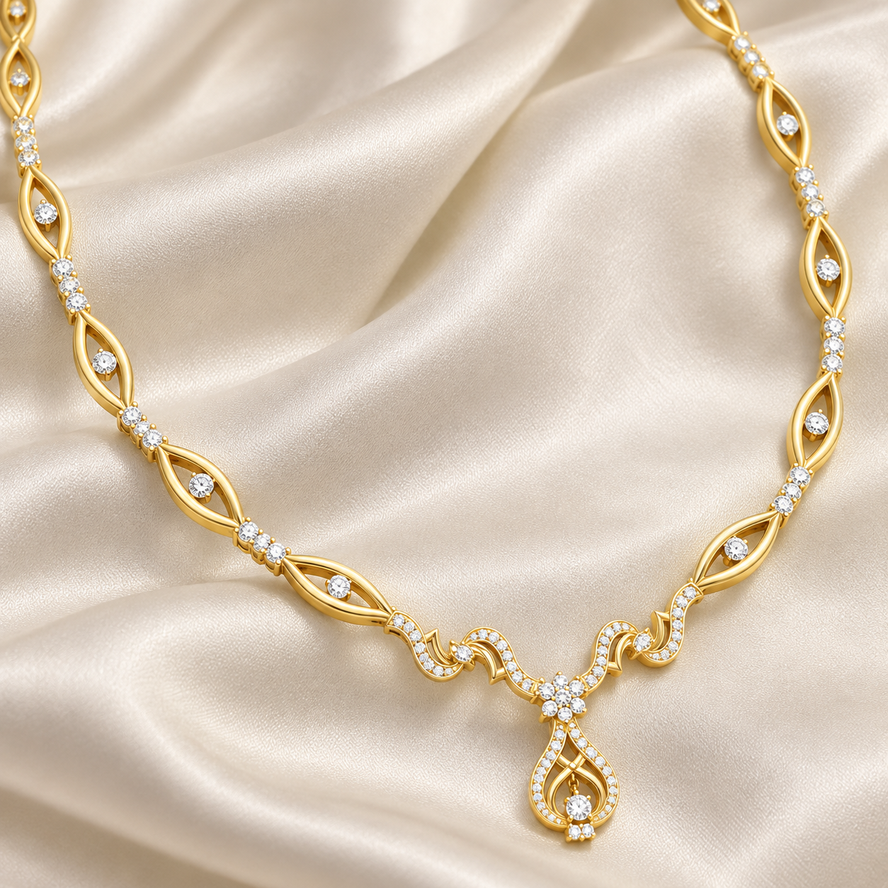 1.838 CTW Floral Vine Diamond Necklace in 14K & 18K Gold