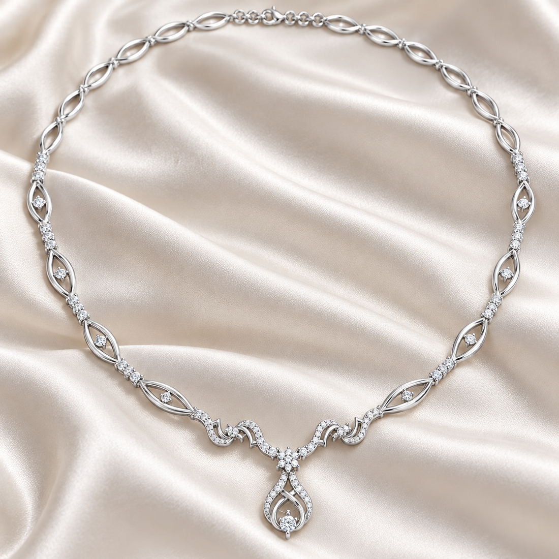 1.838 CTW Floral Vine Diamond Necklace in 14K & 18K Gold