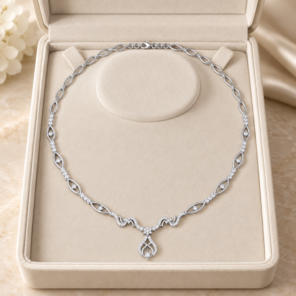 1.838 CTW Floral Vine Diamond Necklace in 14K & 18K Gold