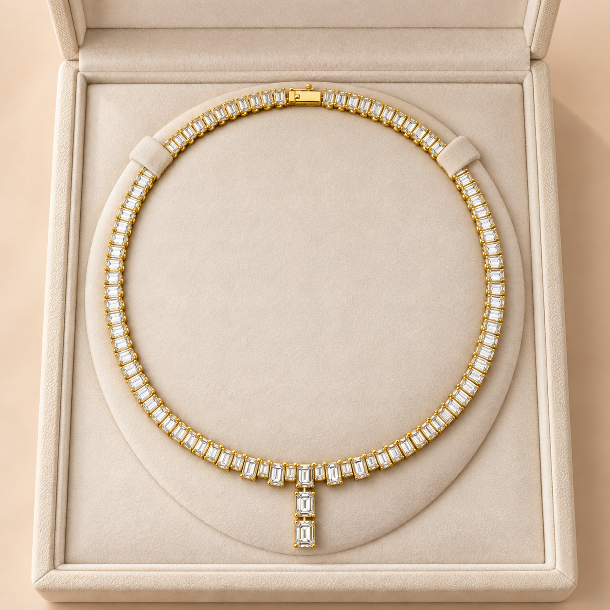 33.30 CTW Emerald-Cut Diamond Y Necklace in 14K & 18K Gold  2. Product Description
