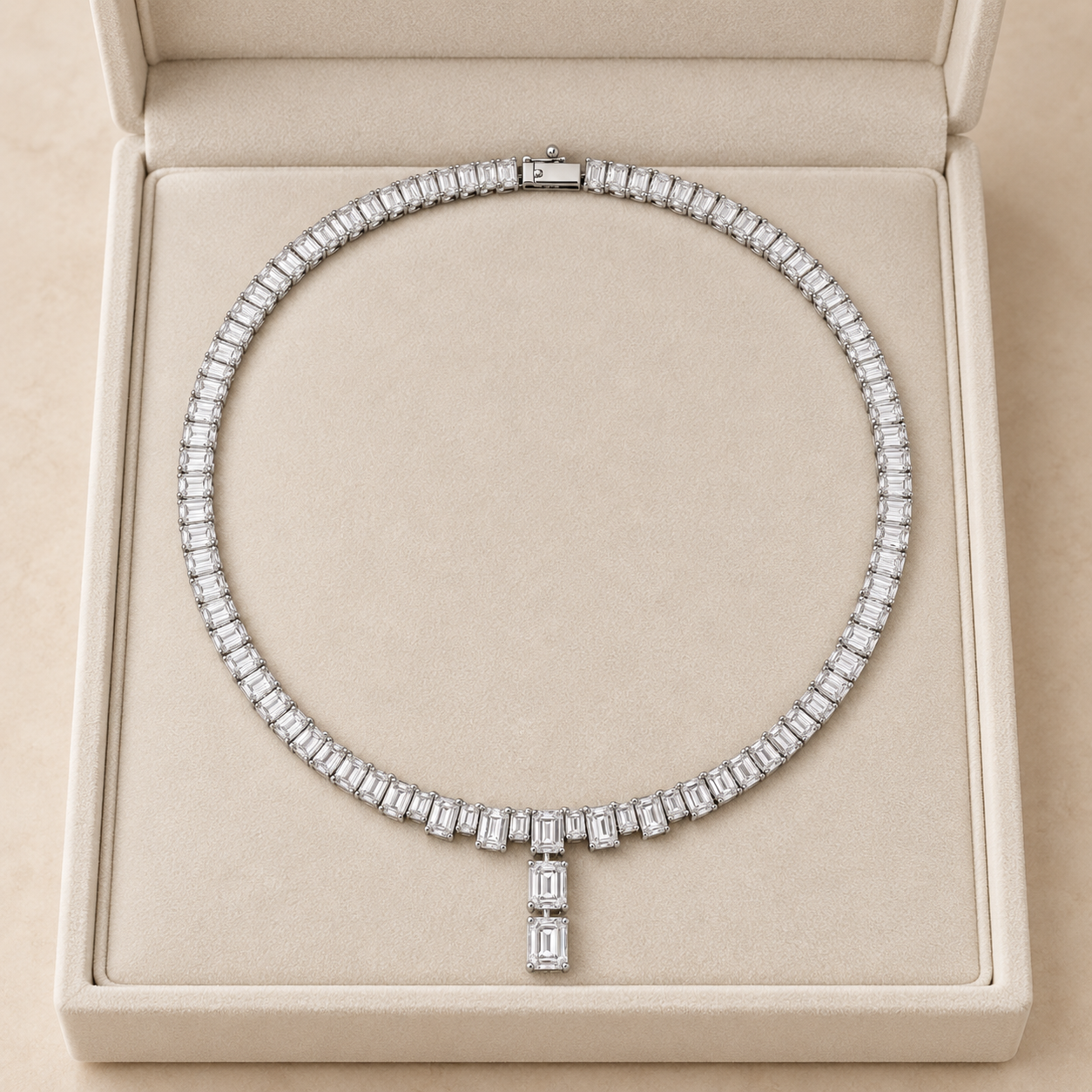 33.30 CTW Emerald-Cut Diamond Y Necklace in 14K & 18K Gold  2. Product Description