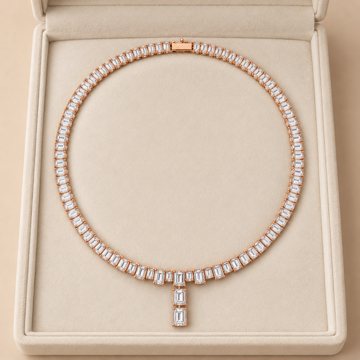 33.30 CTW Emerald-Cut Diamond Y Necklace in 14K & 18K Gold  2. Product Description