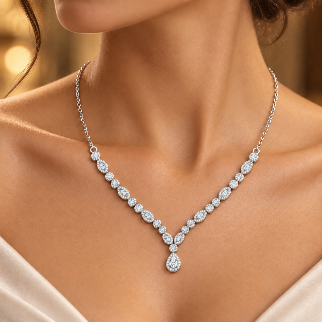 1.142 CTW Round Diamond Drop Necklace in 14K & 18K Gold