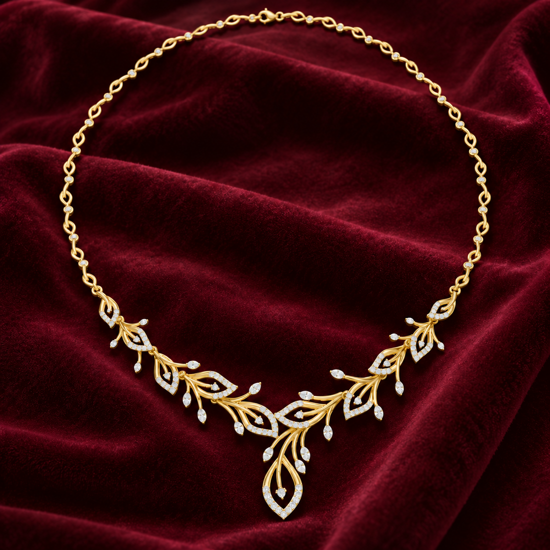 2.368 CTW Floral Vine Diamond Necklace in 14K & 18K Gold