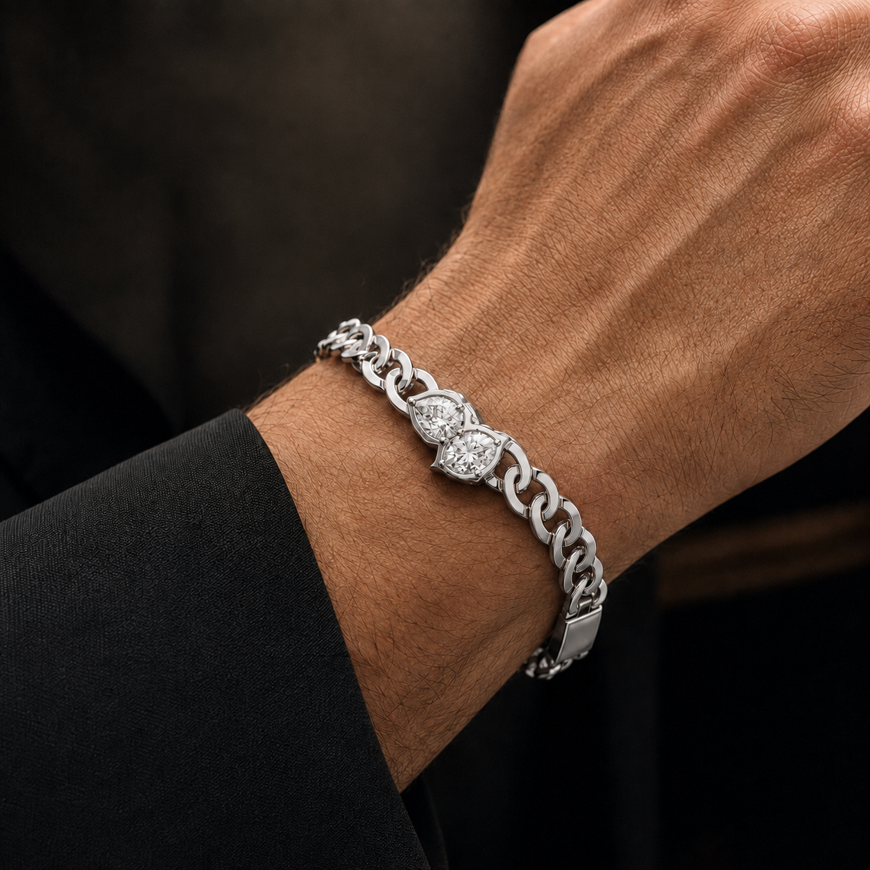1.03 CTW Pear & Oval Diamond Men’s Bracelet in 14K & 18K Gold