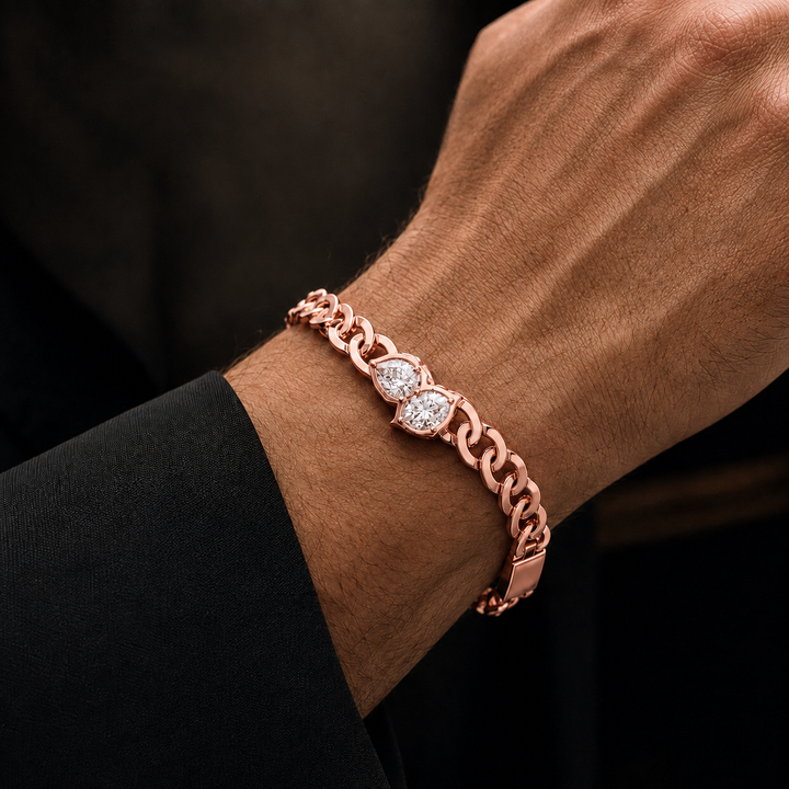 1.03 CTW Pear & Oval Diamond Men’s Bracelet in 14K & 18K Gold