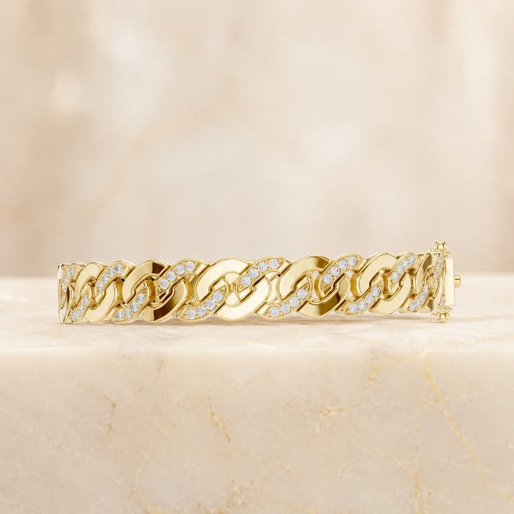 1.10 CTW Pave Diamond Cuban Link Men’s Bracelet in 14K & 18K Gold