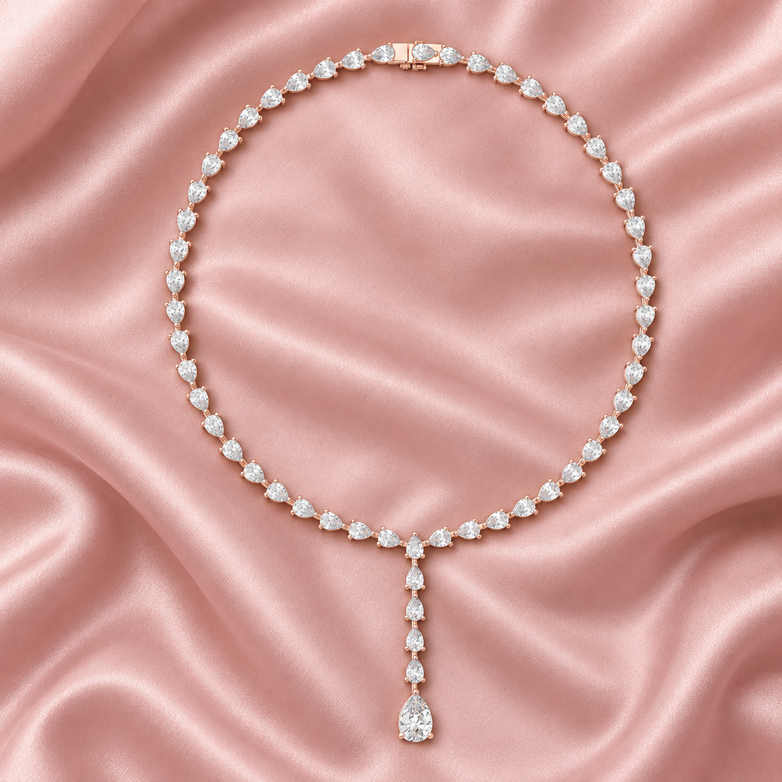 Pear Round Diamond Tennis Lariat Ladies Necklace 2.58 CTW in 14K & 18K Gold
